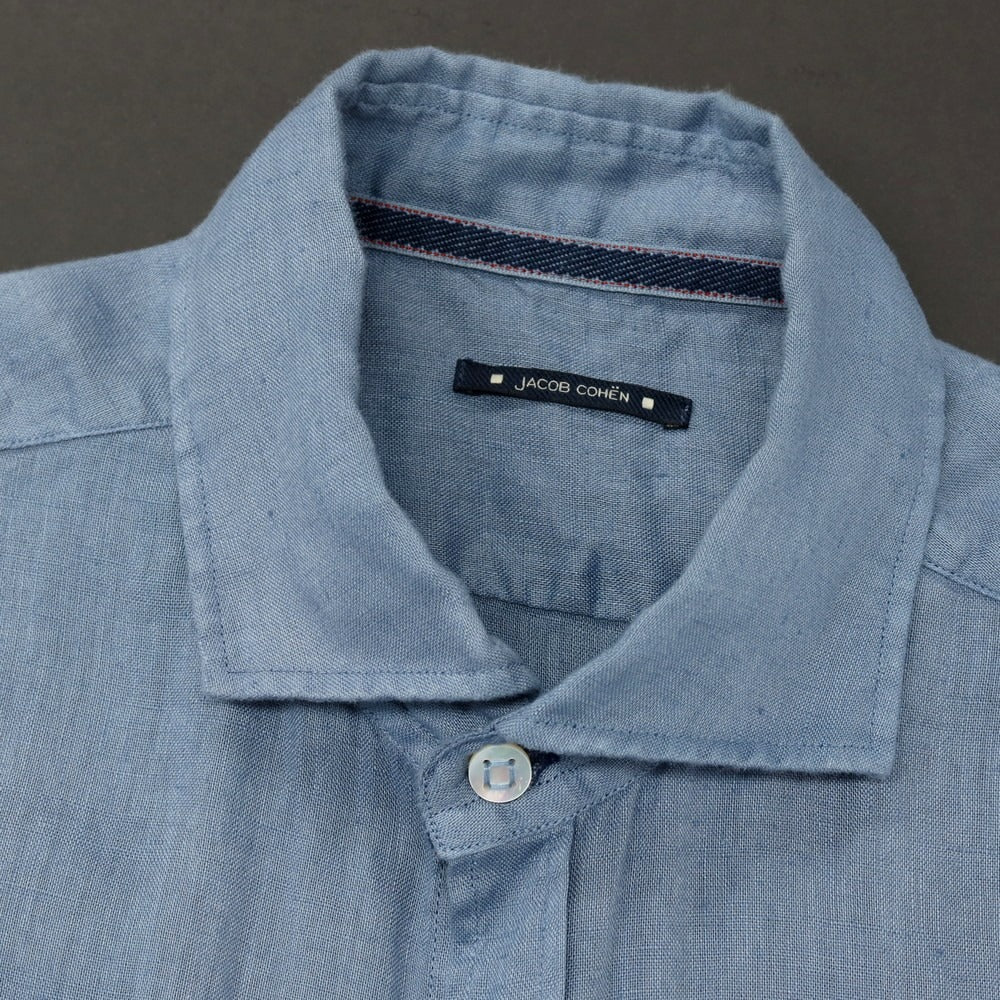 【中古】ヤコブコーエン JACOB COHEN J8066 リネン ワイドカラー カジュアルシャツ スモーキーブルー【サイズ39】【 状態ランクC 】【 メンズ 】