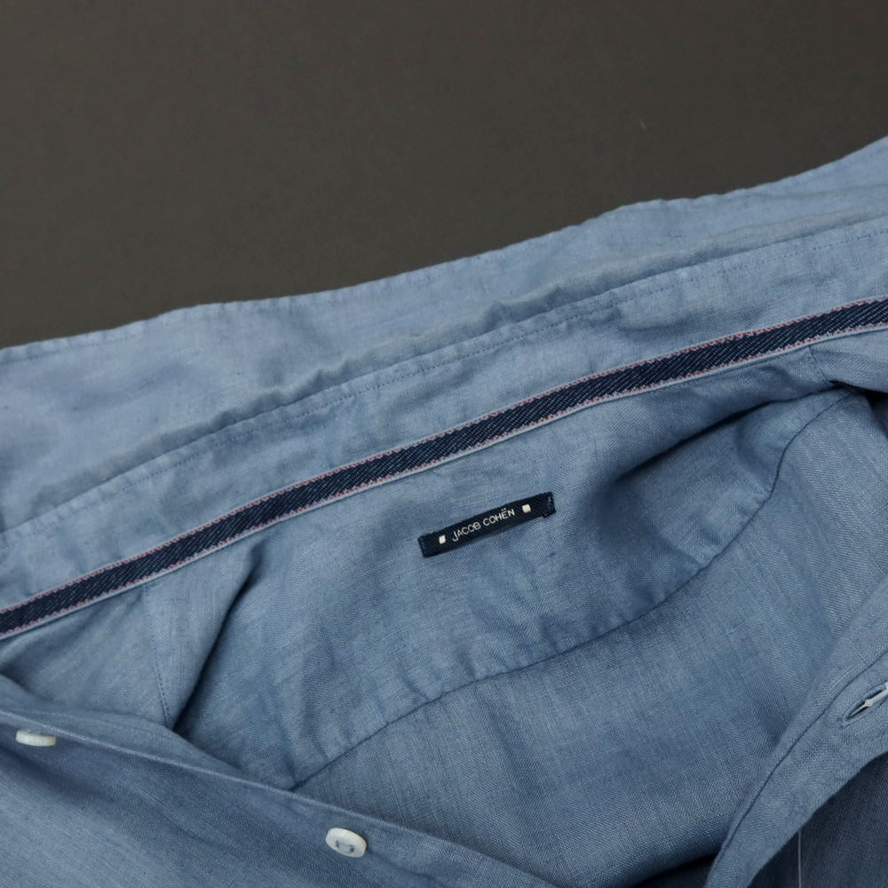 【中古】ヤコブコーエン JACOB COHEN J8066 リネン ワイドカラー カジュアルシャツ スモーキーブルー【サイズ39】【 状態ランクC 】【 メンズ 】