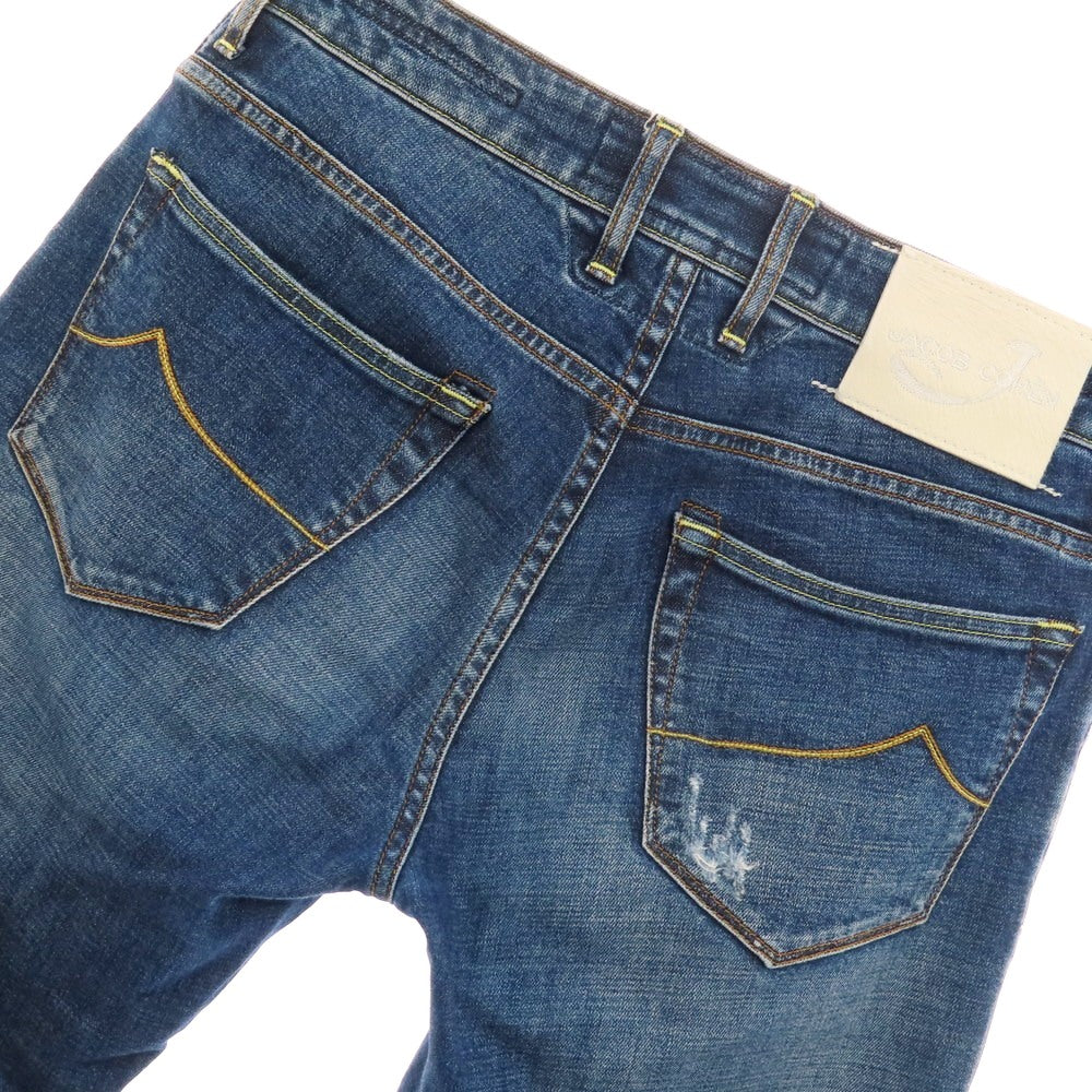 【中古】ヤコブコーエン JACOB COHEN NICK クラッシュ&リペア加工 ストレッチコットン ジーンズ デニムパンツ ネイビー【 32 】【 状態ランクB 】【 メンズ 】