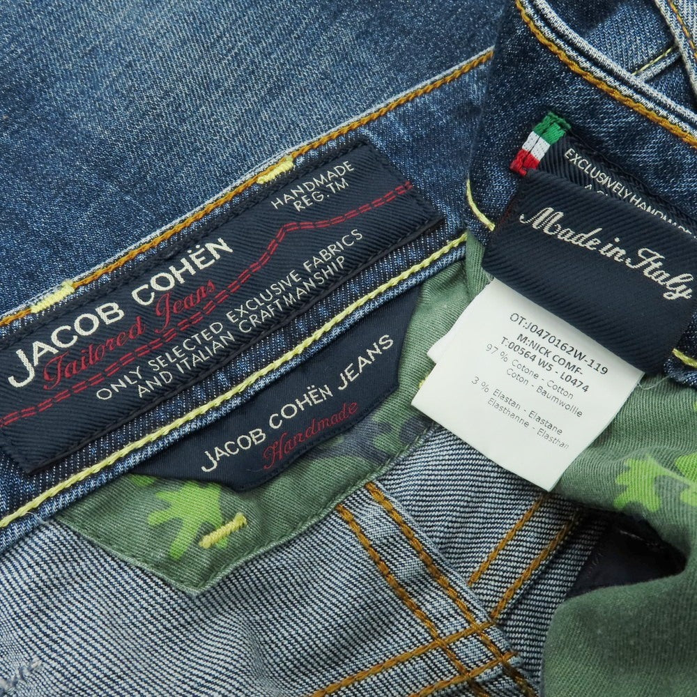 【中古】ヤコブコーエン JACOB COHEN NICK クラッシュ&リペア加工 ストレッチコットン ジーンズ デニムパンツ ネイビー【 32 】【 状態ランクB 】【 メンズ 】