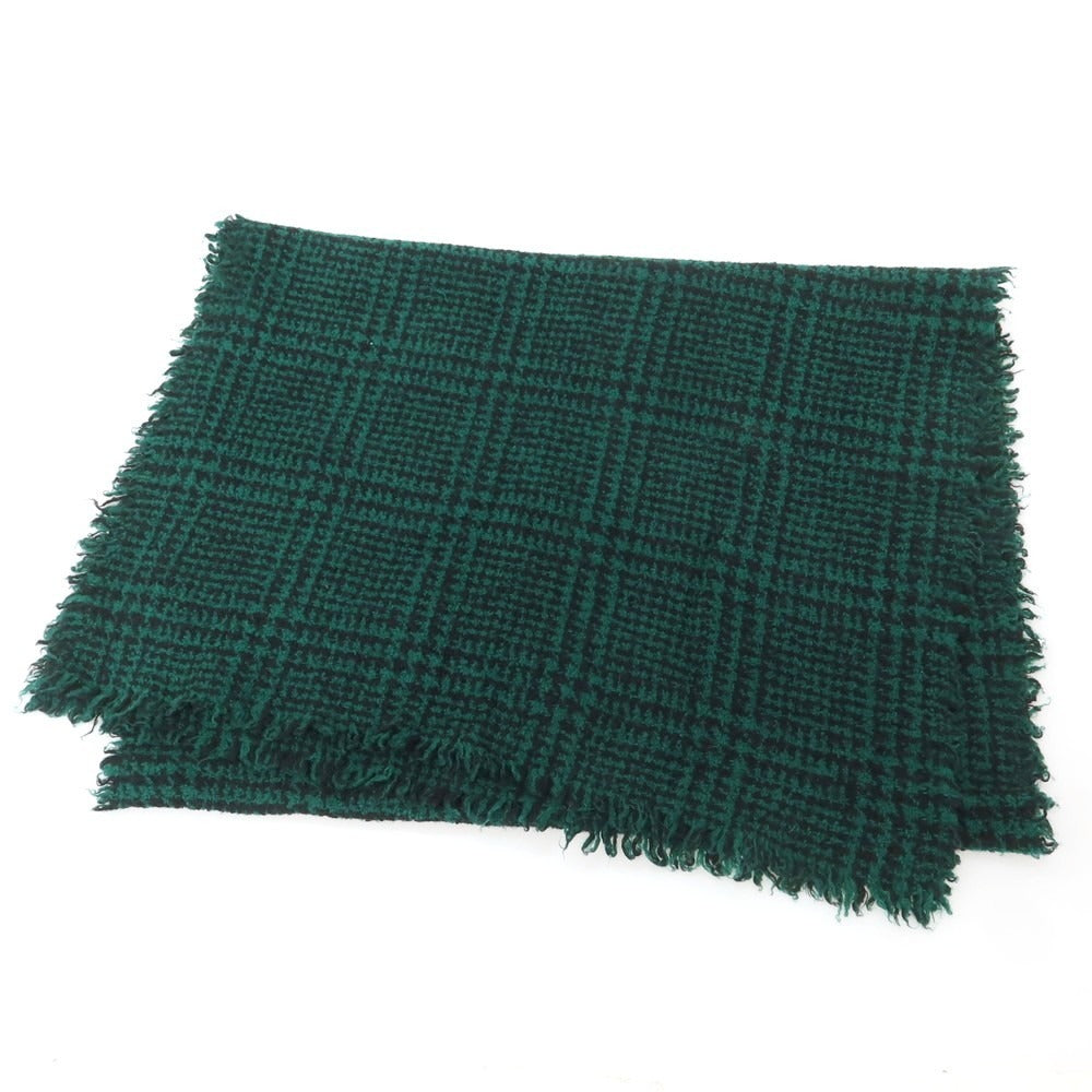 【中古】ファリエロサルティ Faliero Sarti ウールカシミヤナイロン チェック ストール グリーンxブラック【 状態ランクB 】【 ユニセックス 】