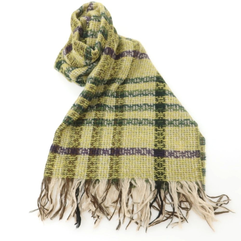 【中古】カメルッチ アルキヴィオ CAMERUCCI ARCHIVIO ウールアクリルナイロンモヘア チェック 大判 ストール グリーン【 状態ランクB 】【 ユニセックス 】