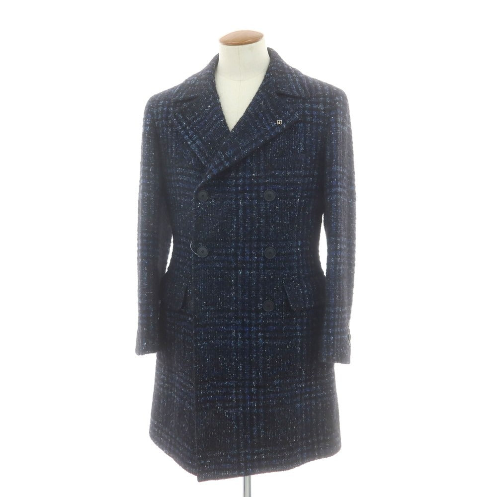 【中古】タリアトーレ TAGLIATORE ウールナイロン チェック ポロコート ネイビーxブラック【 48 】【 状態ランクB 】【 メンズ 】