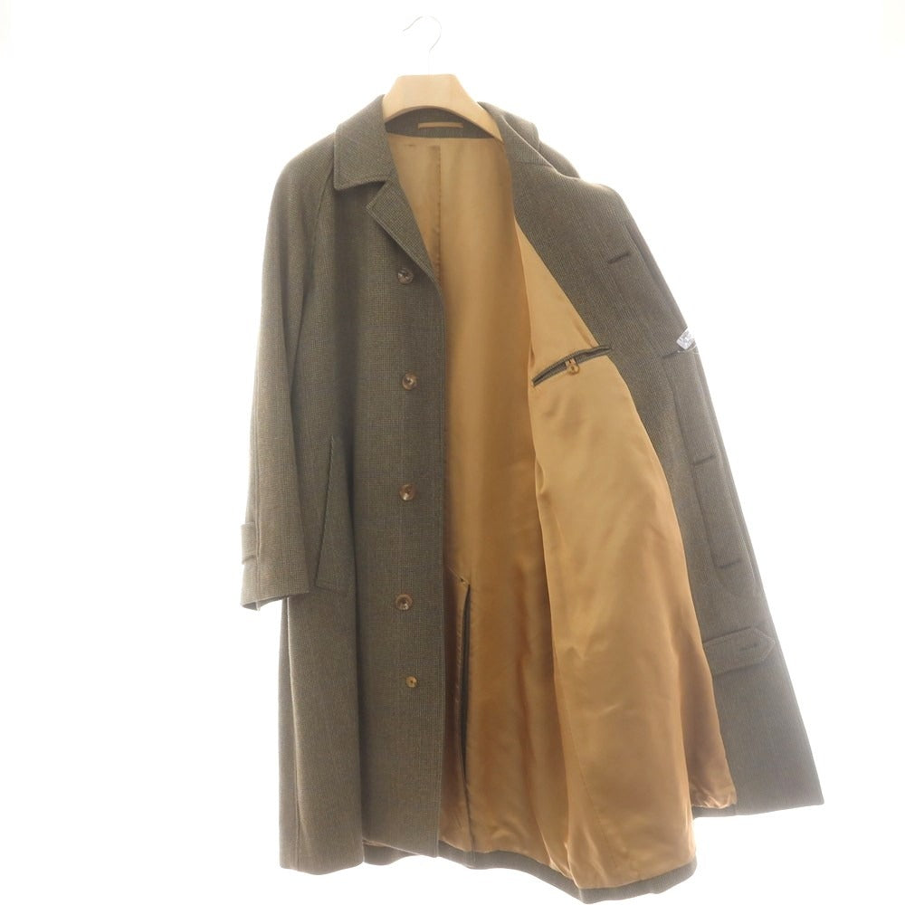 【中古】バタクハウスカット batak house cut ウール チェック ステンカラーコート グリーンxネイビー【 表記なし(L位) 】【 状態ランクB 】【 メンズ 】