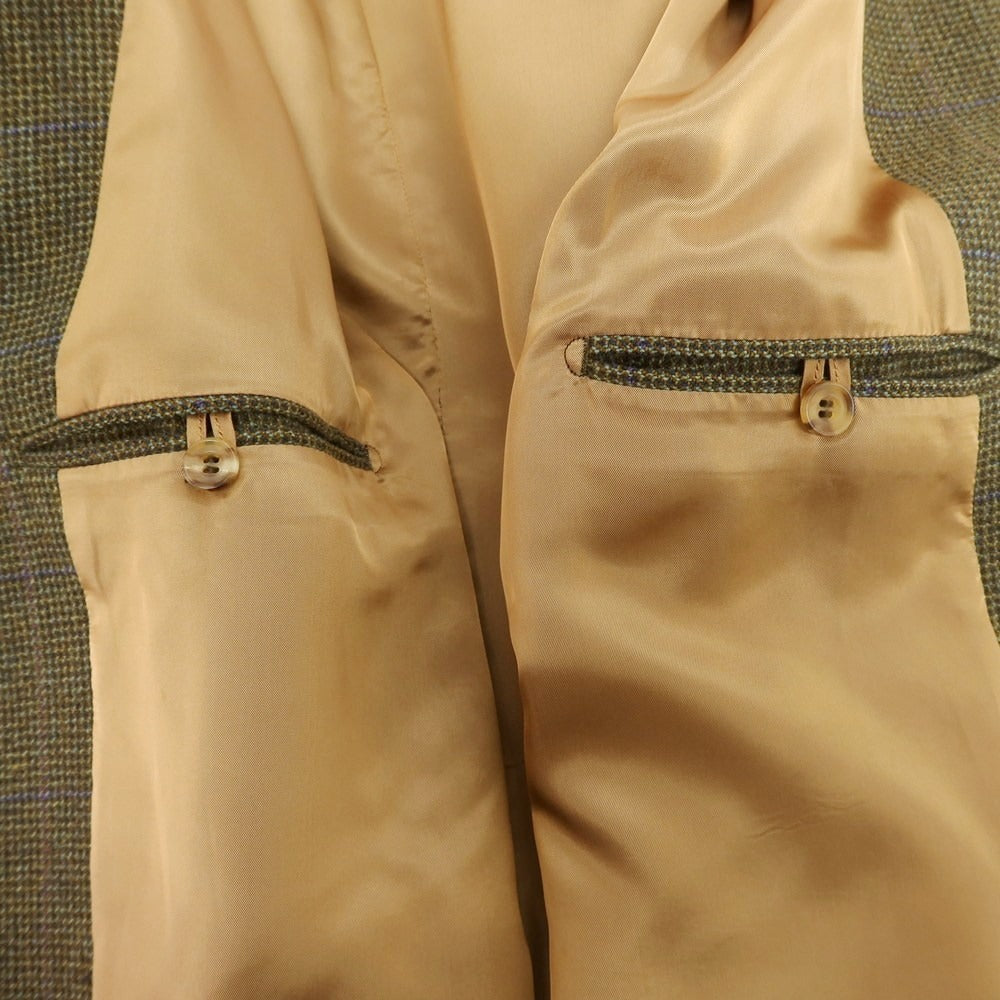 【中古】バタクハウスカット batak house cut ウール チェック ステンカラーコート グリーンxネイビー【 表記なし(L位) 】【 状態ランクB 】【 メンズ 】