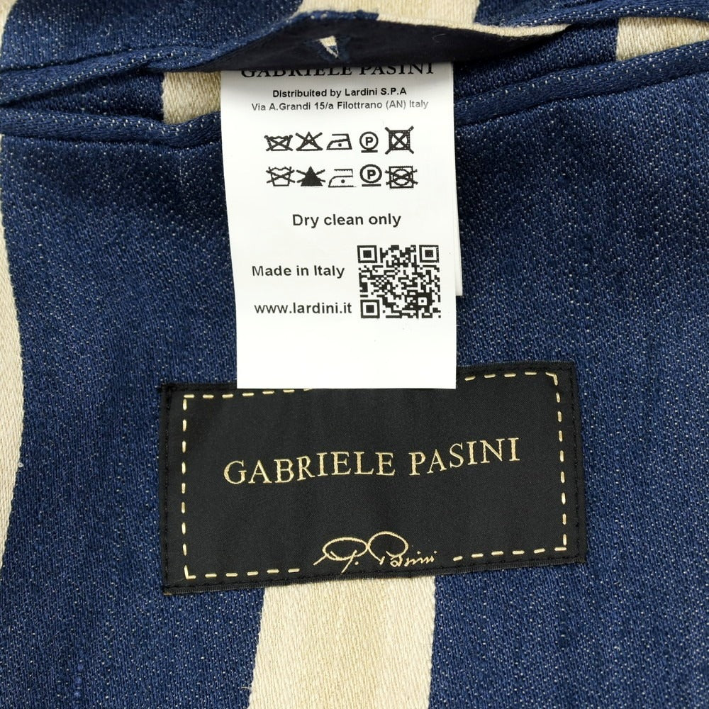 【中古】ガブリエレ パジーニ Gabriele Pasini リネンシルクコットン ストライプ 3つボタンスーツ セットアップ ネイビーxベージュ【サイズ上48/下46】【 状態ランクB 】【 メンズ 】