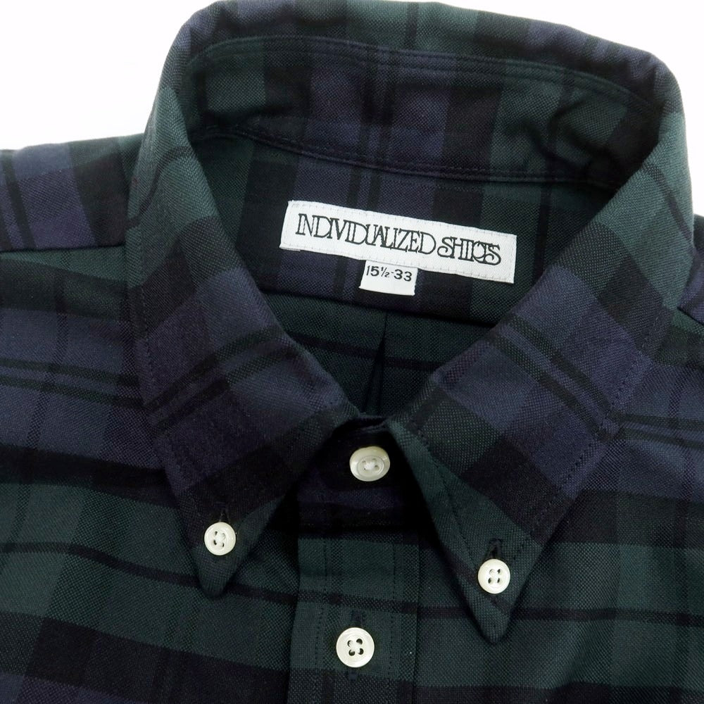 【中古】インディビジュアライズドシャツ INDIVIDUALIZED SHIRTS チェック ボタンダウンシャツ ネイビーxグリーン系【 15 1/2-33(M位) 】【 状態ランクA 】【 メンズ 】