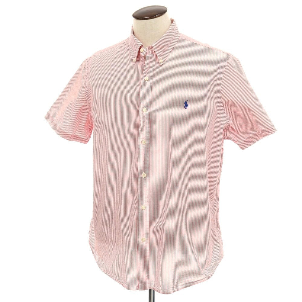 【中古】ポロ ラルフローレン Polo Ralph Lauren コットン シアサッカー ストライプ ボタンダウン 半袖シャツ レッドxホワイト【サイズXL】【 状態ランクB 】【 メンズ 】