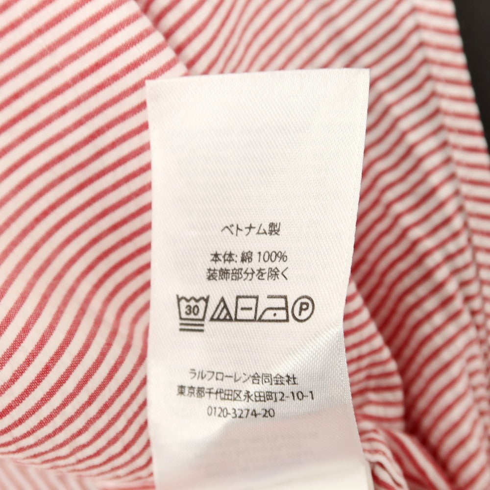 【中古】ポロ ラルフローレン Polo Ralph Lauren コットン シアサッカー ストライプ ボタンダウン 半袖シャツ レッドxホワイト【サイズXL】【 状態ランクB 】【 メンズ 】