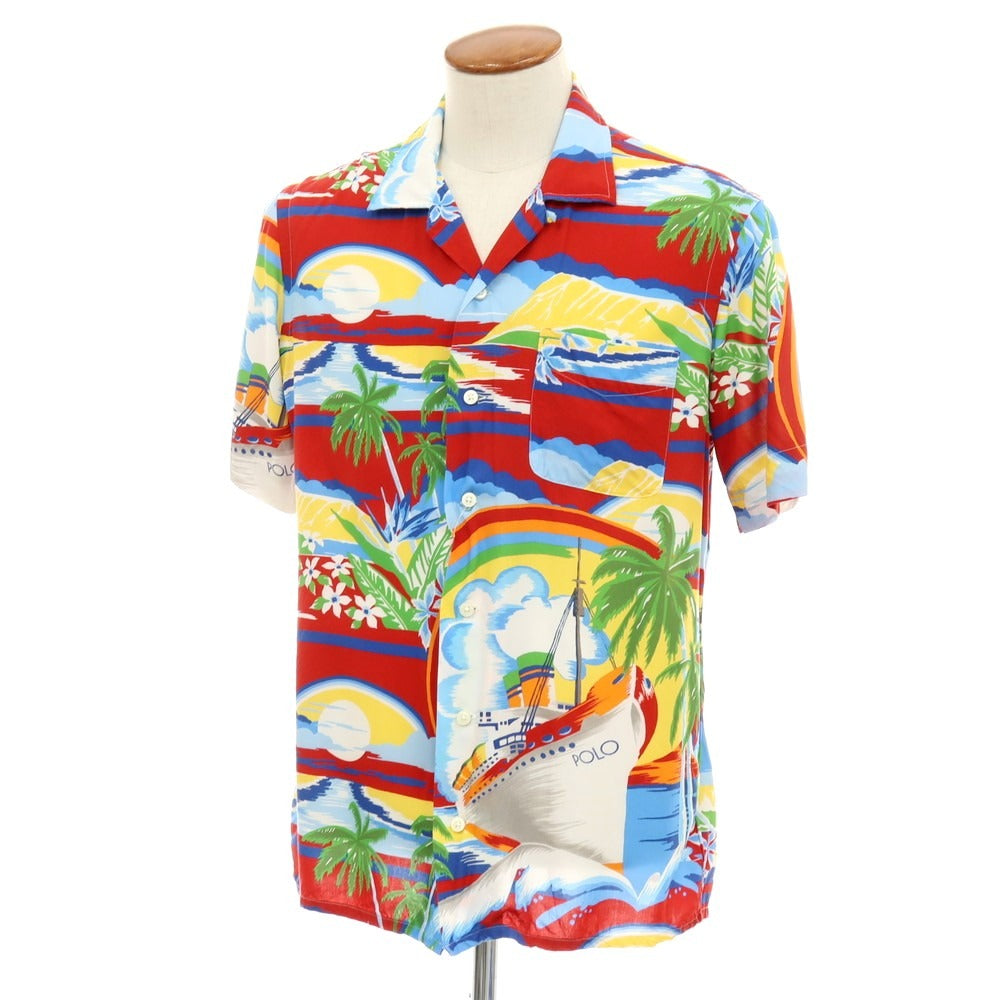 【中古】ポロ ラルフローレン Polo Ralph Lauren レーヨン プリント オープンカラー 半袖シャツ レッドxマルチカラー【サイズM】【 状態ランクB 】【 メンズ 】