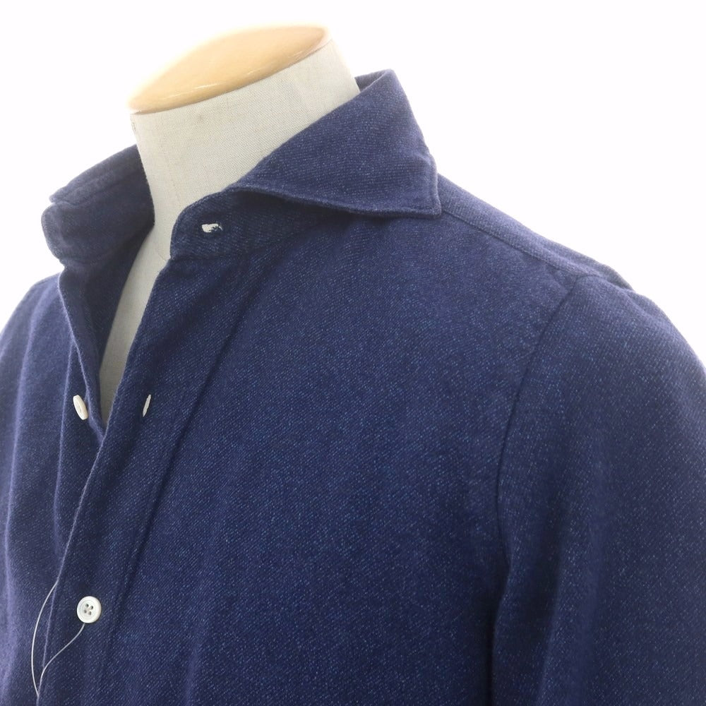 【中古】フィナモレ Finamore 起毛コットン カジュアルシャツ ネイビー【 S 】【 状態ランクC 】【 メンズ 】
