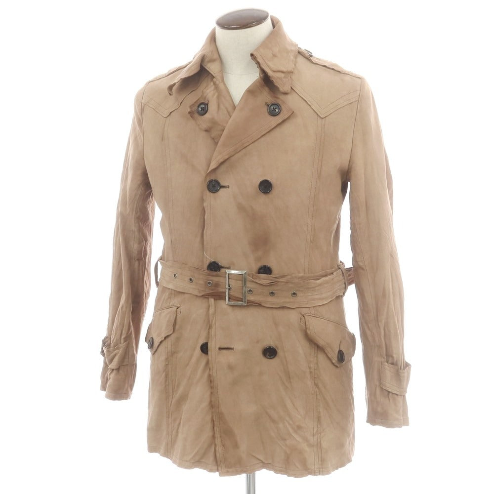 【中古】ゴーサンゴーイチプールオム 5351 POUR LES HOMMES ゴートレザー ウォッシャブル トレンチコート ブラウンベージュ【 3 】【 状態ランクC 】【 メンズ 】