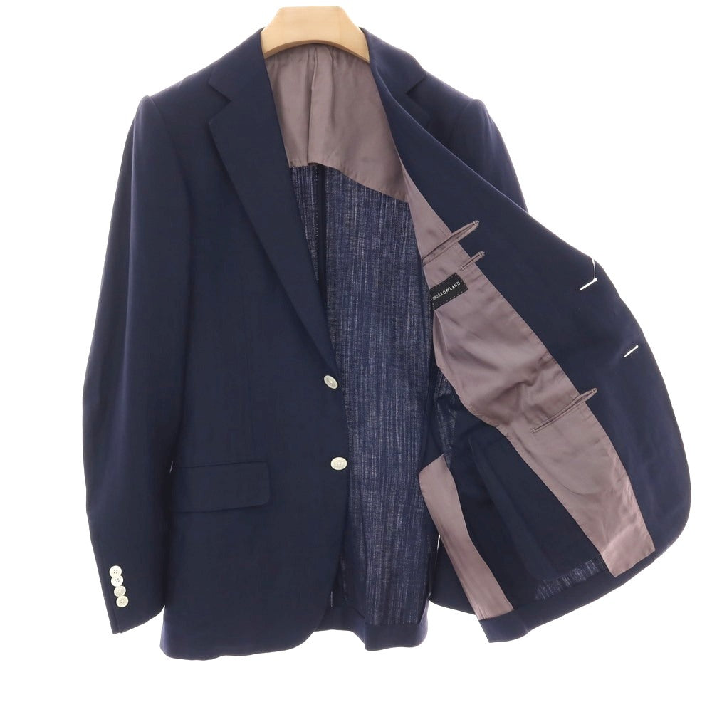 【中古】トゥモローランド TOMORROWLAND ウールリネン ヘリンボーンストライプ 2B テーラードジャケット ネイビー【サイズ48】【 状態ランクC 】【 メンズ 】