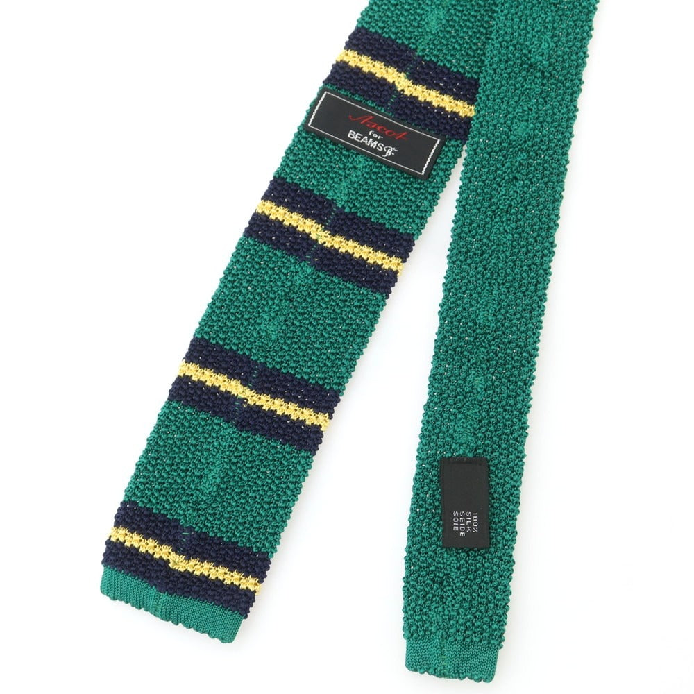 【中古】アスコット ASCOT BEAMS F別注 シルク ボーダー柄 ニットタイ ネクタイ グリーンxネイビー【 状態ランクB 】【 メンズ 】