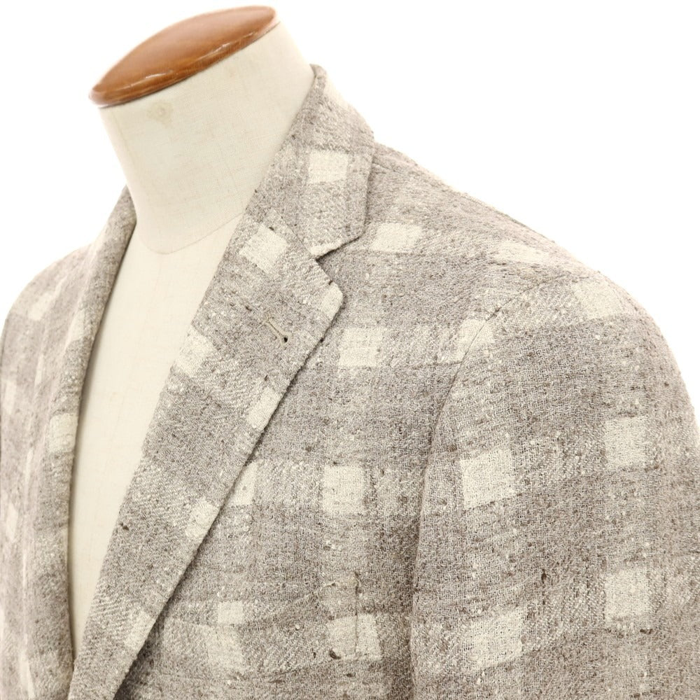 【中古】タリアトーレ TAGLIATORE リネンナイロン チェック 2B テーラードジャケット グレーxホワイト【サイズ48】【 状態ランクA 】【 メンズ 】