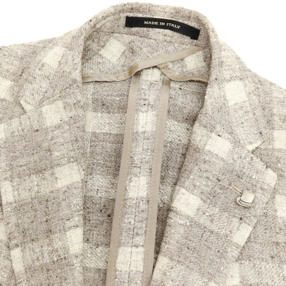 【中古】タリアトーレ TAGLIATORE リネンナイロン チェック 2B テーラードジャケット グレーxホワイト【サイズ48】【 状態ランクA 】【 メンズ 】