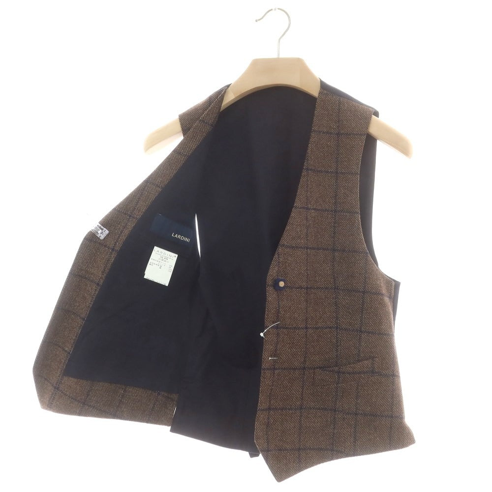 【中古】ラルディーニ LARDINI ウールカシミヤ チェック ドレス系ジレ ベスト ブラウンxネイビー【 48 】【 状態ランクA 】【 メンズ 】
