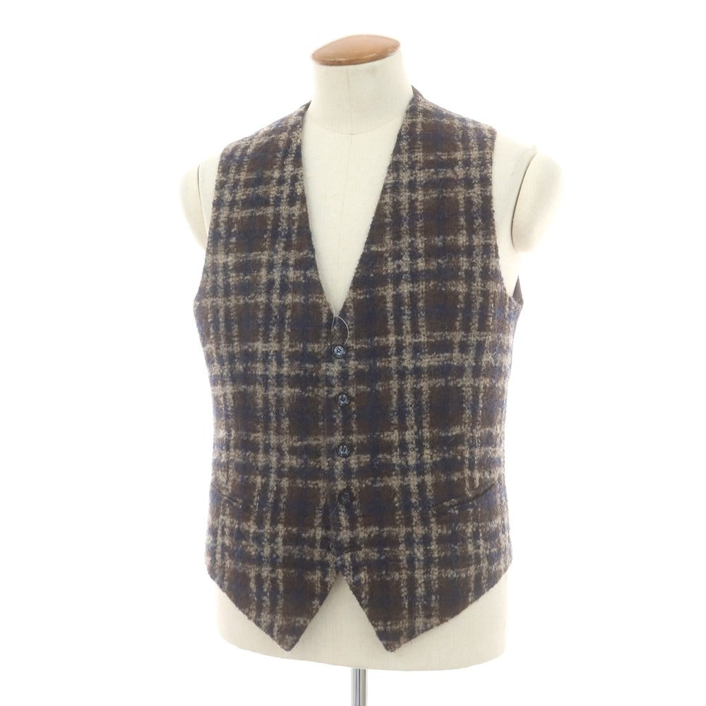 【中古】タリアトーレ TAGLIATORE ウールモヘヤ チェック ドレス系ジレ ベスト ブラウンxベージュ【 48 】【 状態ランクA 】【 メンズ 】