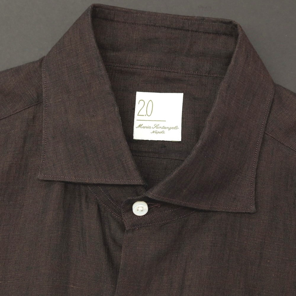 【中古】マリアサンタンジェロ Maria Santangelo リネン ワイドカラー カジュアルシャツ ダークブラウン【サイズ41】【 状態ランクB 】【 メンズ 】