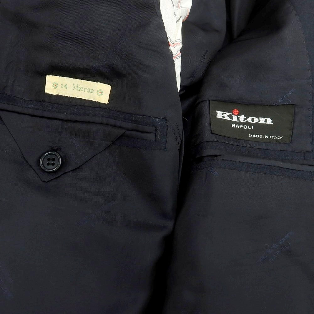 【中古】キートン Kiton SUPER180’S 14micron ウール ストライプ 3つボタンスーツ ネイビー【 50 】【 状態ランクB 】【 メンズ 】