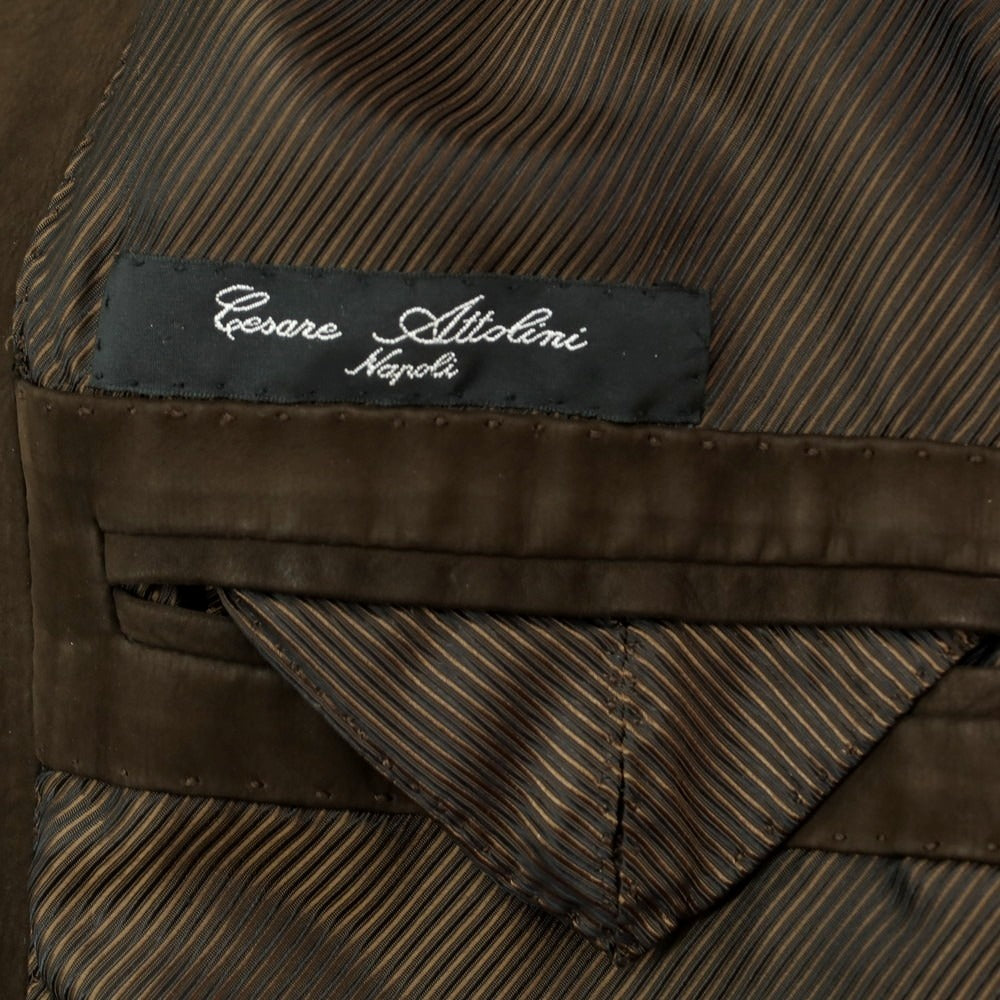 【中古】チェーザレ アットリーニ Cesare Attolini ヌバックレザー テーラードジャケット ブラウン【 52 】【 状態ランクB 】【 メンズ 】