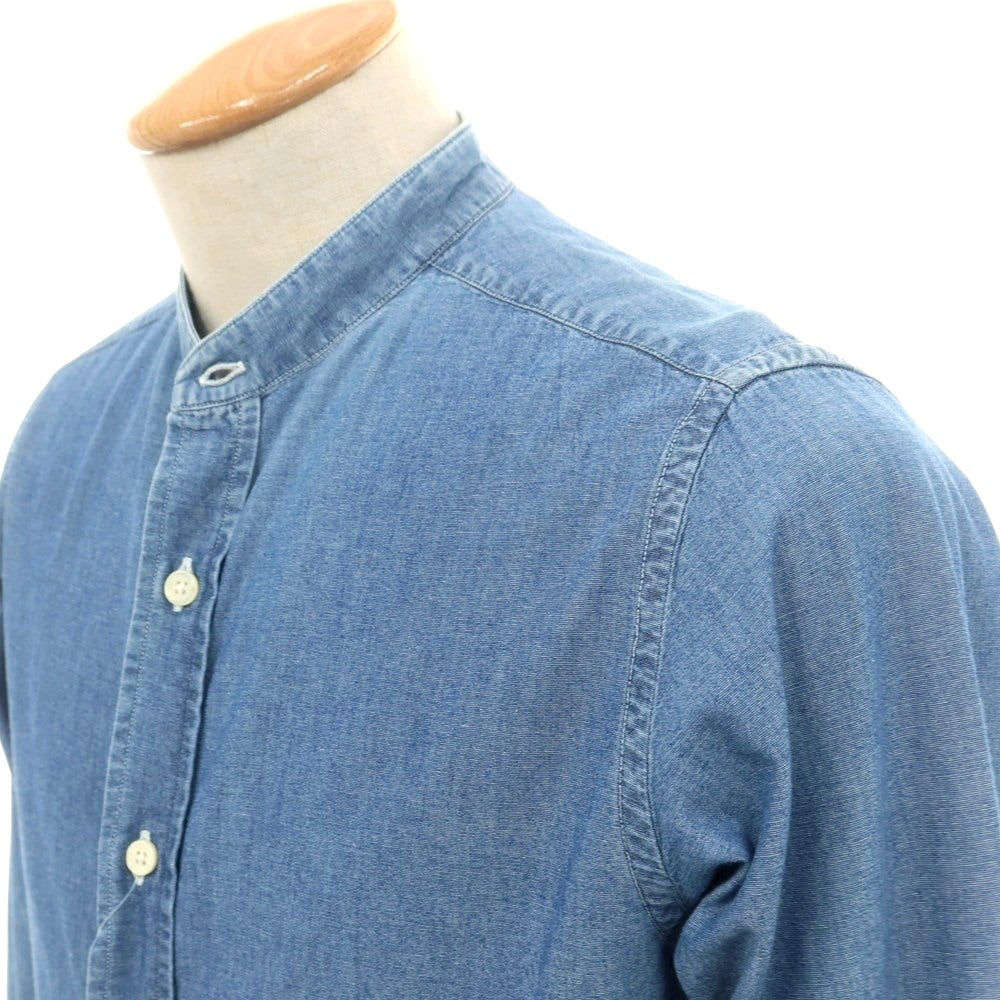 【中古】ボルゾネッラ BOLZONELLA コットン シャンブレー バンドカラー カジュアルシャツ ブルー【 38 】【 状態ランクC 】【 メンズ 】