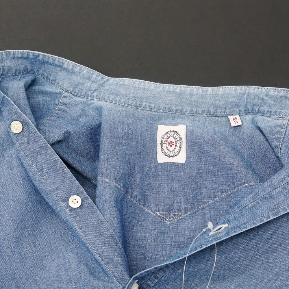 【中古】ボルゾネッラ BOLZONELLA コットン シャンブレー バンドカラー カジュアルシャツ ブルー【 38 】【 状態ランクC 】【 メンズ 】