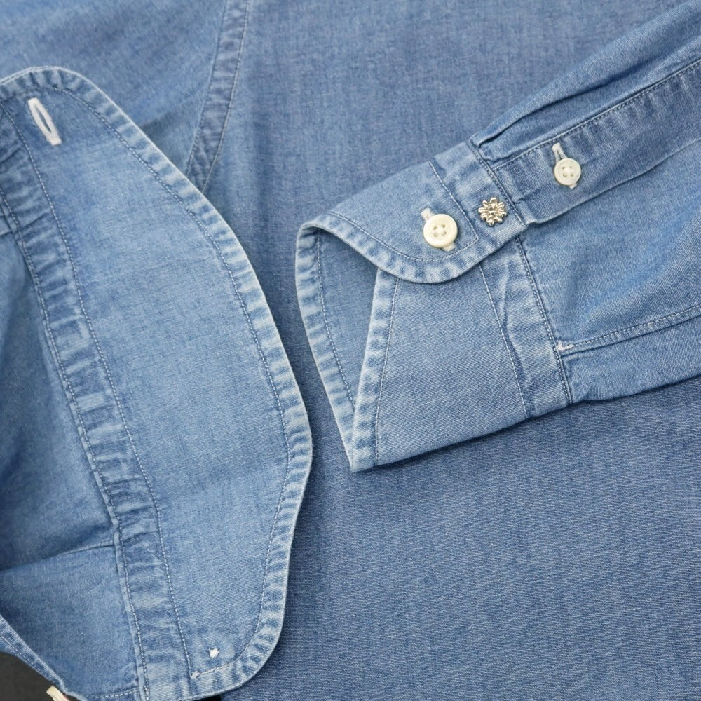 【中古】ボルゾネッラ BOLZONELLA コットン シャンブレー バンドカラー カジュアルシャツ ブルー【 38 】【 状態ランクC 】【 メンズ 】