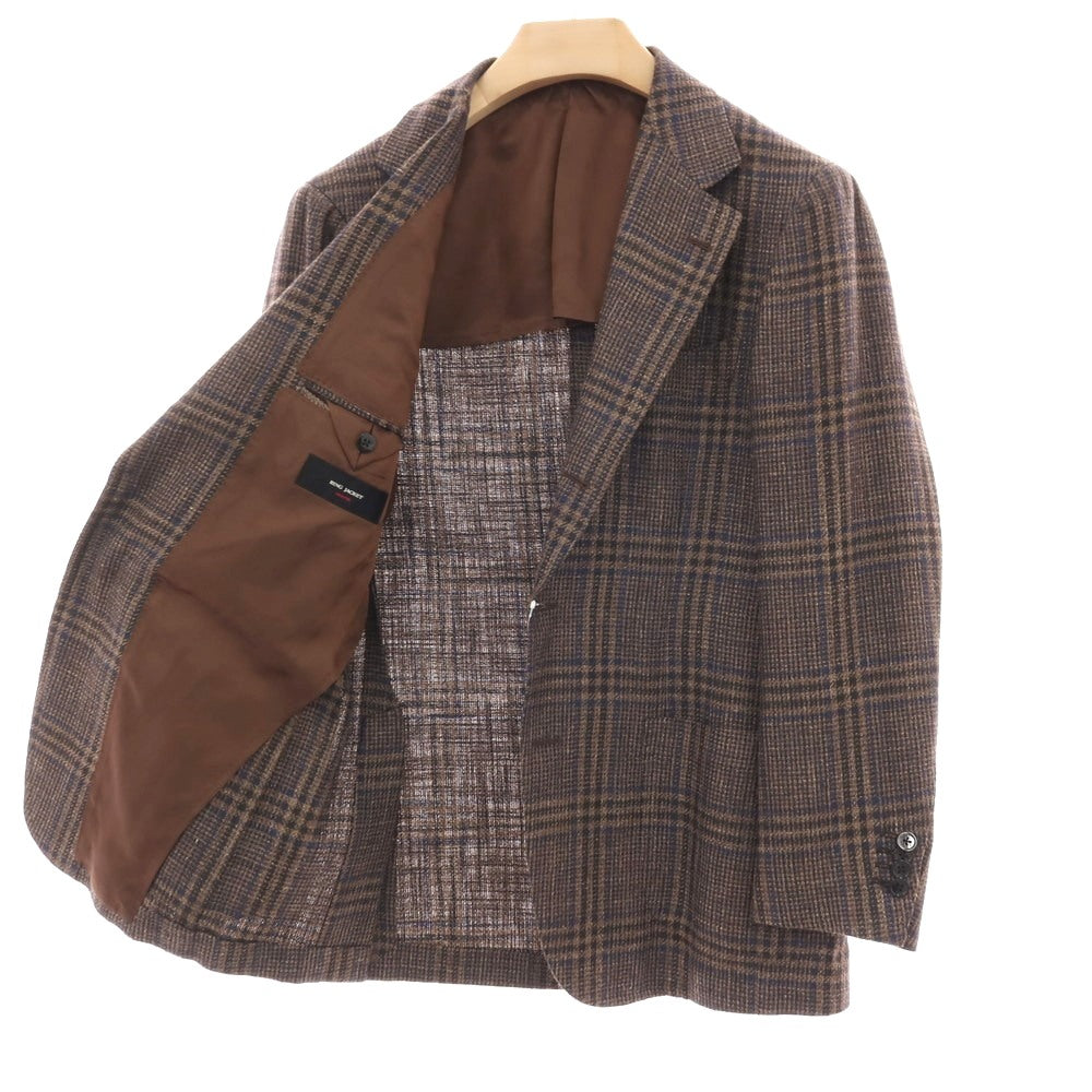 【中古】リングヂャケット RING JACKET MEISTER シルクリネンコットンナイロン チェック 3B テーラードジャケット ブラウンxネイビー【サイズ46】【 状態ランクB 】【 メンズ 】