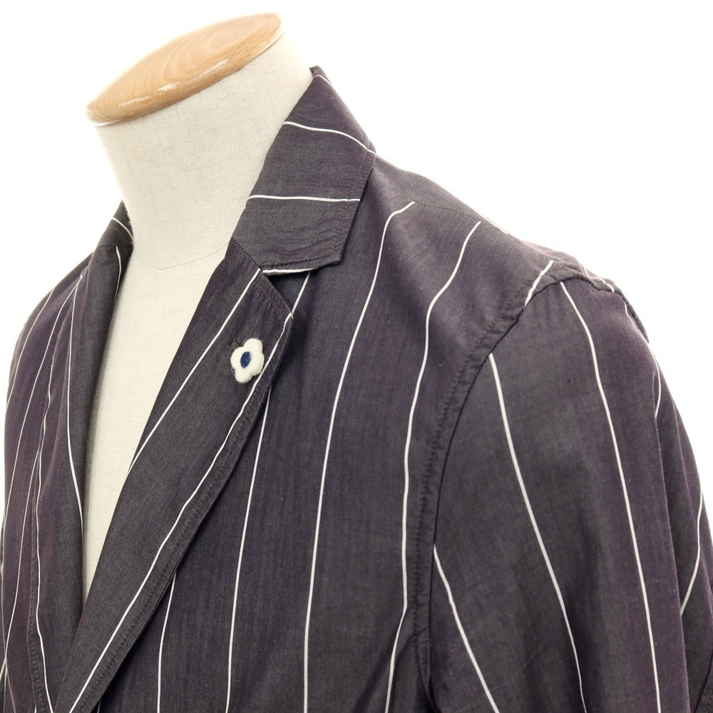 【中古】ラルディーニ LARDINI コットン ストライプ シャツジャケット ダークグレーxホワイト【サイズS】【 状態ランクB 】【 メンズ 】