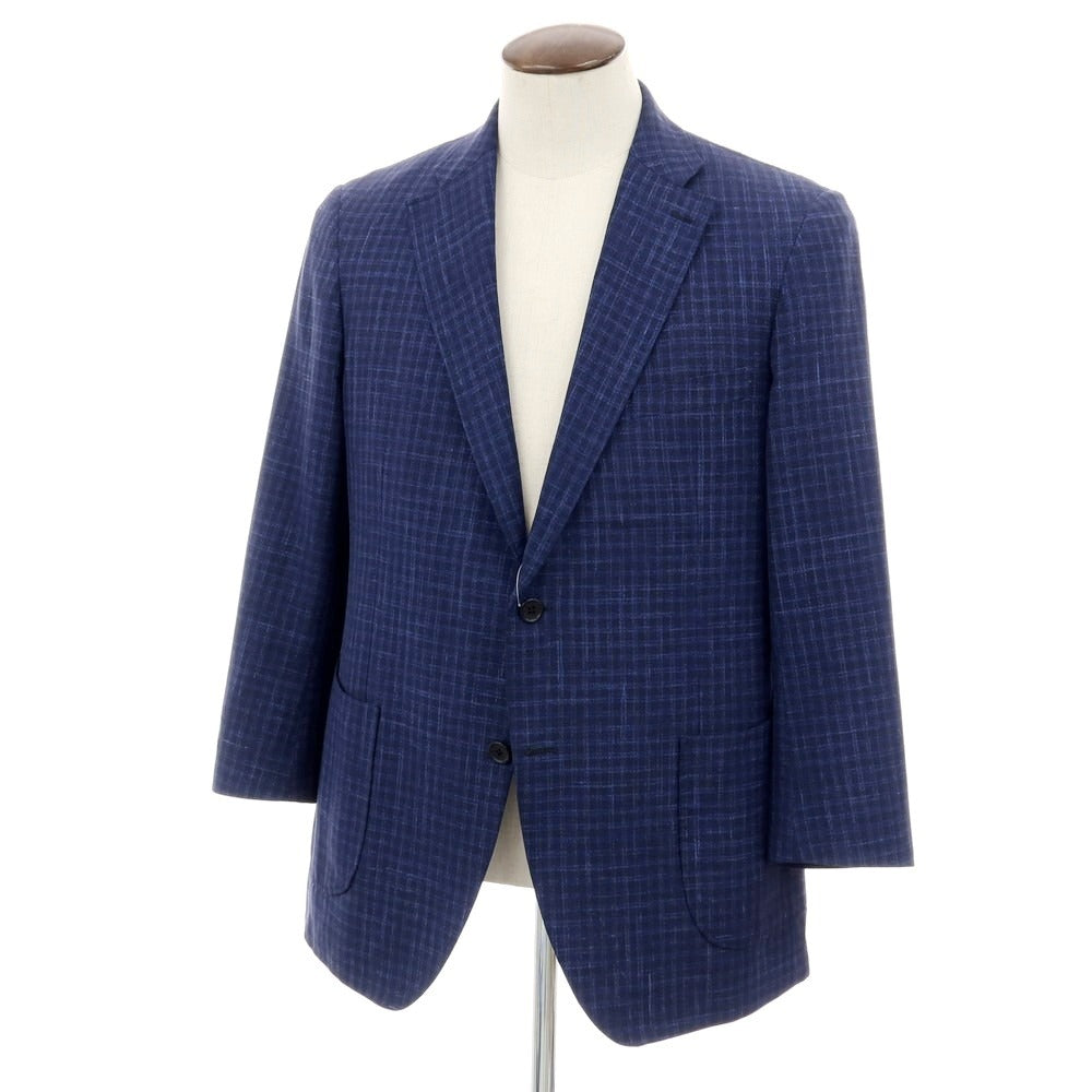 【中古】ダーバン D’URBAN ウールシルク チェック テーラードジャケット ネイビーxブルー【サイズBB6】【 状態ランクB 】【 メンズ 】