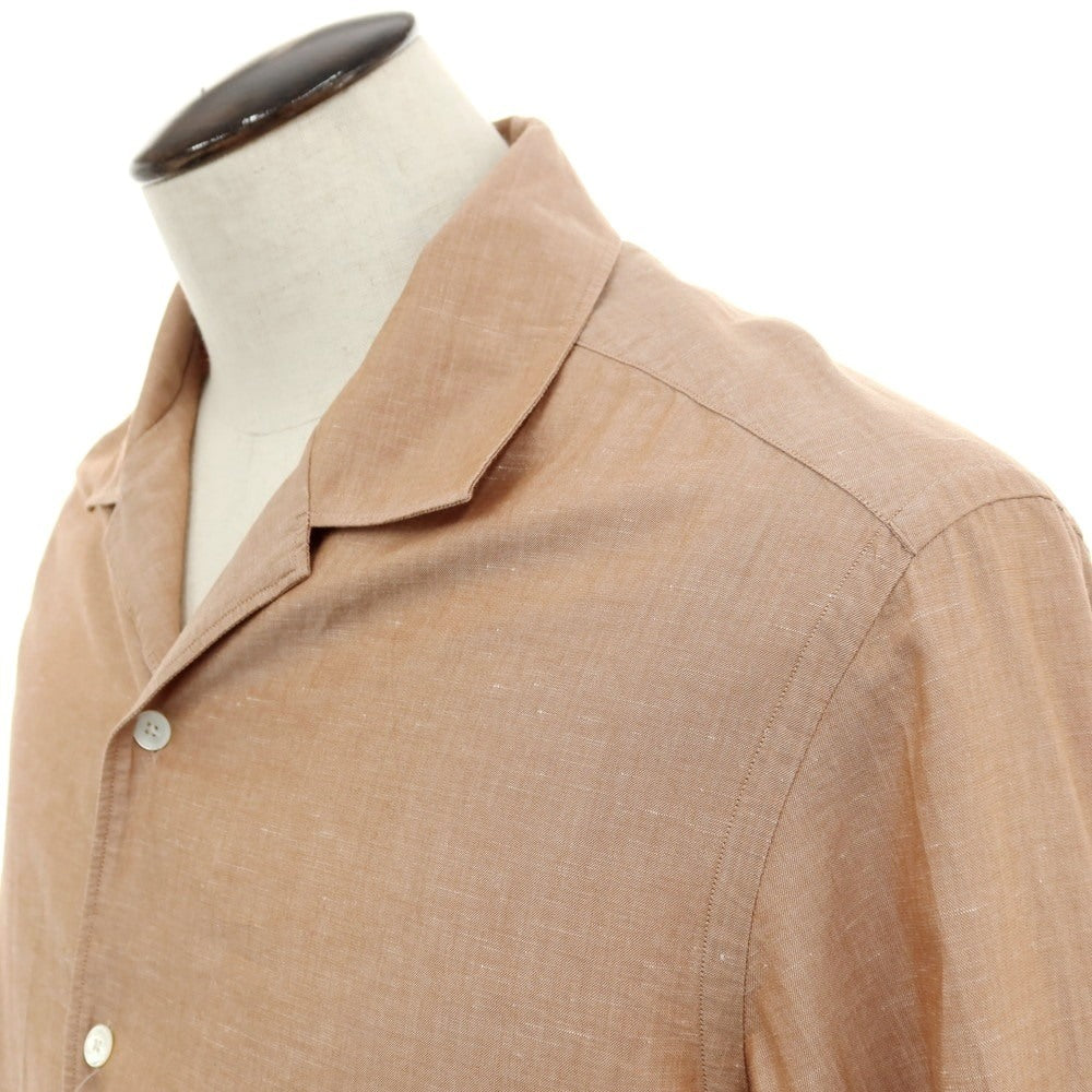 【中古】ゼニア Zegna コットンリネンシルク オープンカラー カジュアルシャツ オレンジブラウン【サイズL】【 状態ランクB 】【 メンズ 】