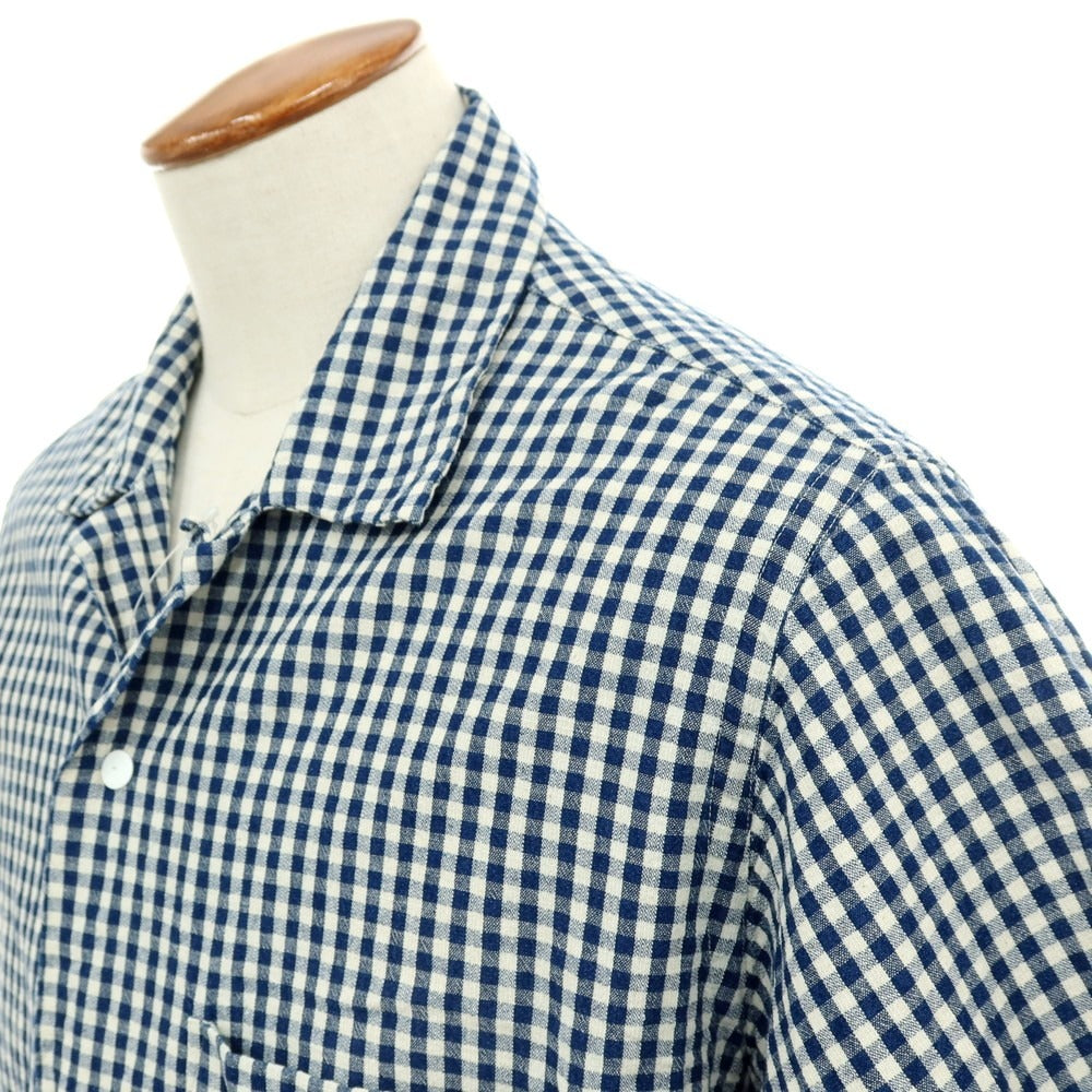 【中古】フォルテラ FORTELA コットン ギンガムチェック オープンカラー 半袖シャツ ネイビーxオフホワイト【サイズM】【 状態ランクB 】【 メンズ 】