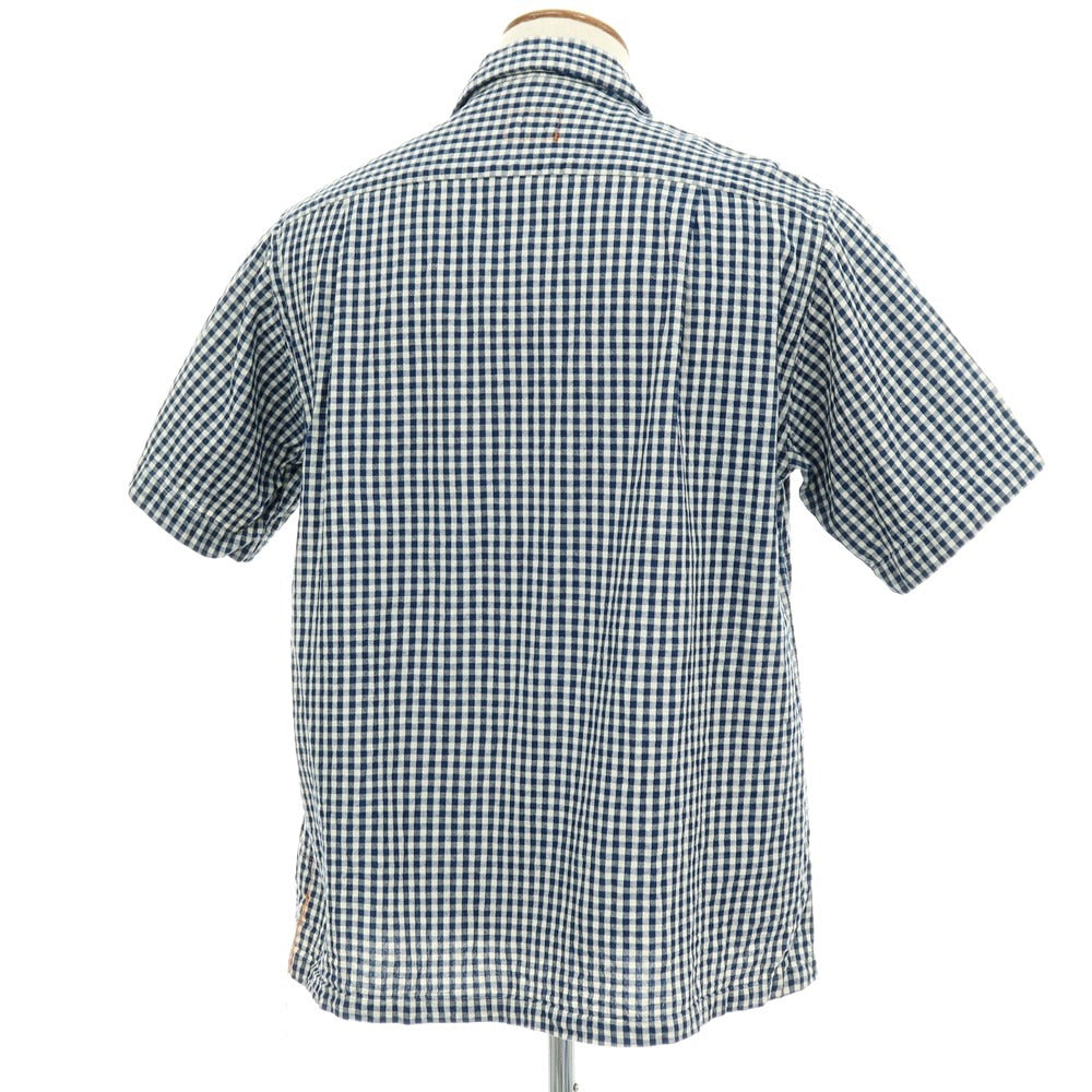 【中古】フォルテラ FORTELA コットン ギンガムチェック オープンカラー 半袖シャツ ネイビーxオフホワイト【サイズM】【 状態ランクB 】【 メンズ 】