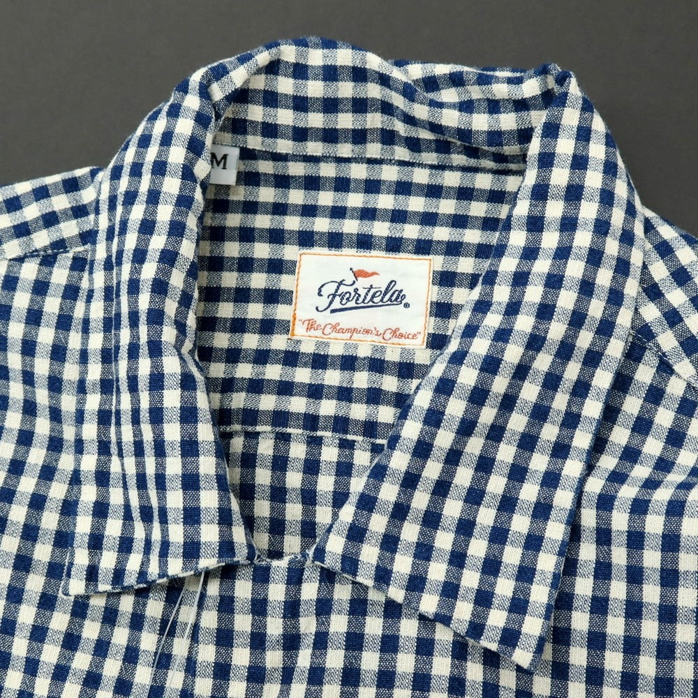 【中古】フォルテラ FORTELA コットン ギンガムチェック オープンカラー 半袖シャツ ネイビーxオフホワイト【サイズM】【 状態ランクB 】【 メンズ 】
