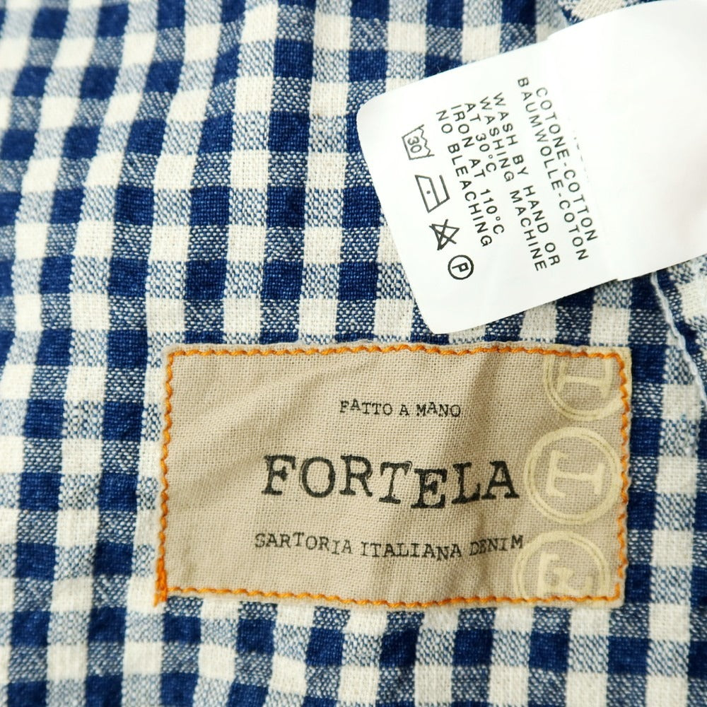 【中古】フォルテラ FORTELA コットン ギンガムチェック オープンカラー 半袖シャツ ネイビーxオフホワイト【サイズM】【 状態ランクB 】【 メンズ 】