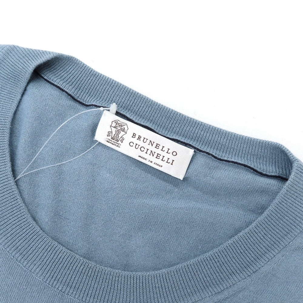 【中古】ブルネロクチネリ Brunello Cucinelli ハイゲージ コットン クルーネック プルオーバーニット ライトブルー【サイズ54】【 状態ランクB 】【 メンズ 】