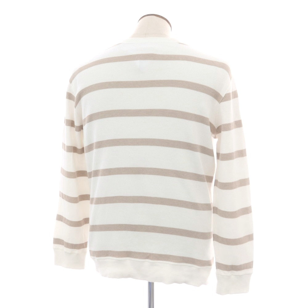 【中古】ブルネロクチネリ Brunello Cucinelli サーマルコットン ボーダー 長袖Tシャツ ホワイトxベージュ【 L 】【 状態ランクB 】【 メンズ 】