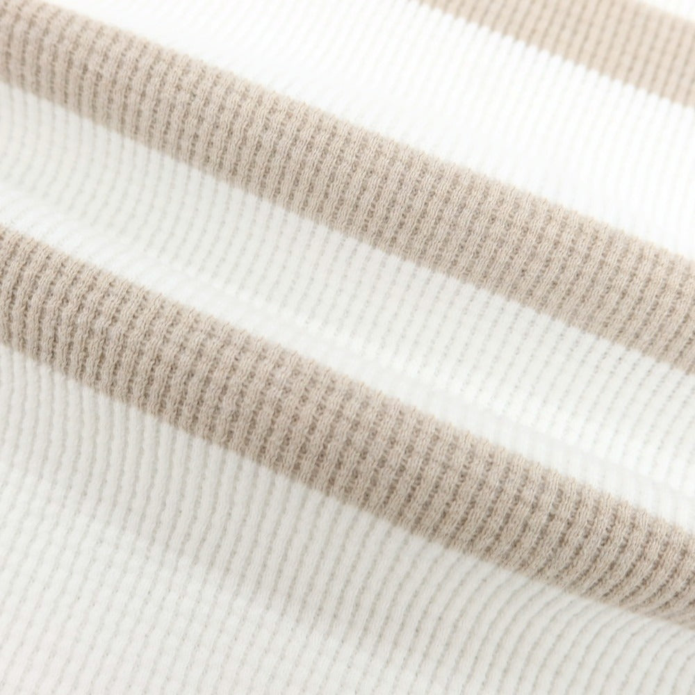 【中古】ブルネロクチネリ Brunello Cucinelli サーマルコットン ボーダー 長袖Tシャツ ホワイトxベージュ【 L 】【 状態ランクB 】【 メンズ 】