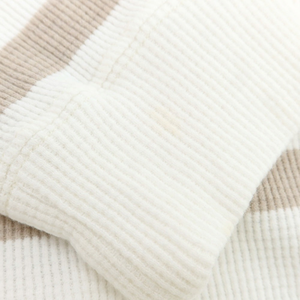 【中古】ブルネロクチネリ Brunello Cucinelli サーマルコットン ボーダー 長袖Tシャツ ホワイトxベージュ【 L 】【 状態ランクB 】【 メンズ 】