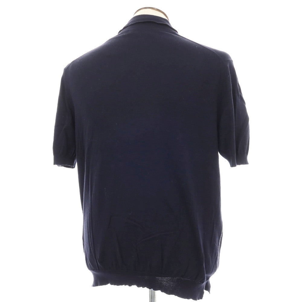 【中古】エルメネジルドゼニア Ermenegildo Zegna ハイゲージ プレミアムコットン サイドライン半袖 ポロニット ネイビー【サイズL/52】【 状態ランクC 】【 メンズ 】