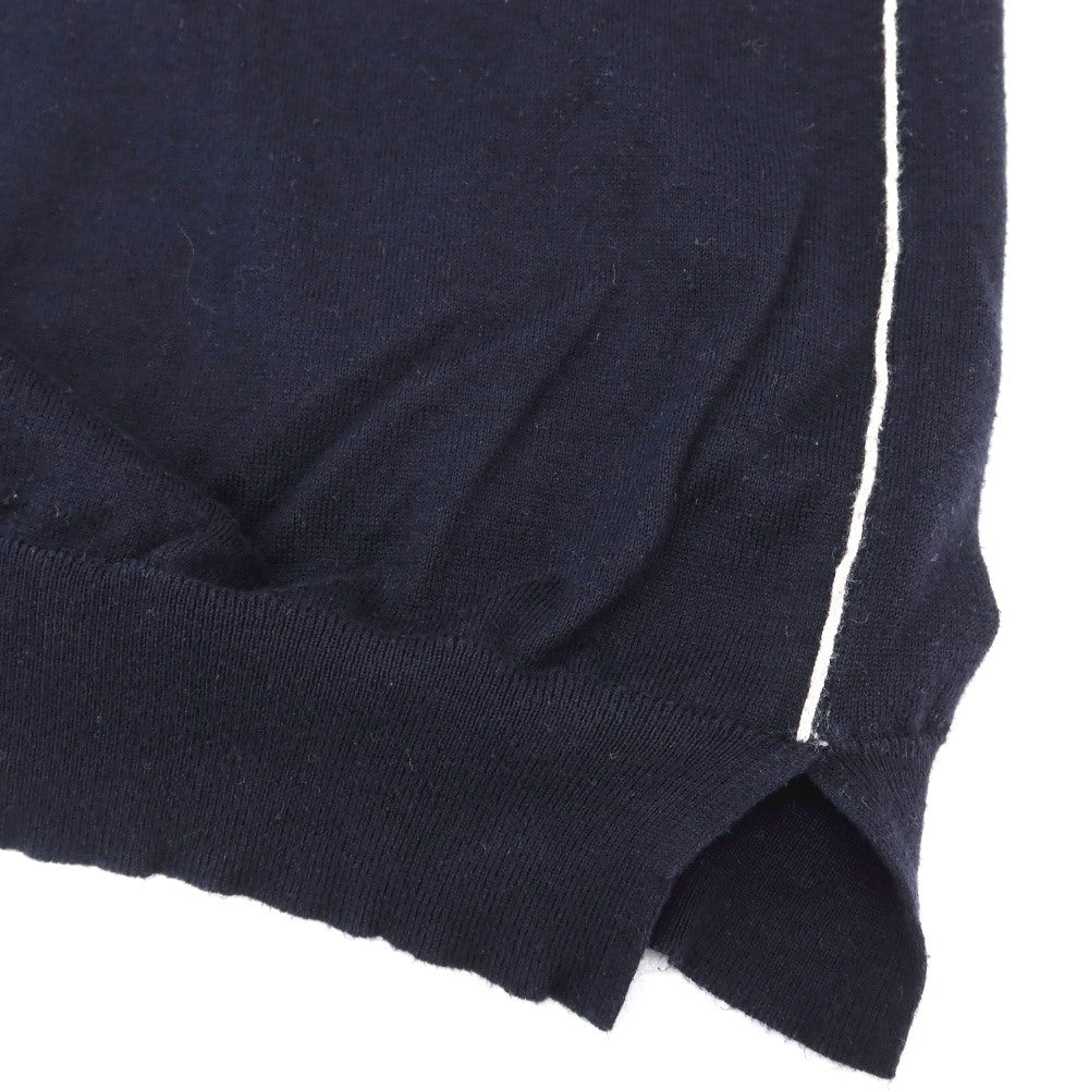 【中古】エルメネジルドゼニア Ermenegildo Zegna ハイゲージ プレミアムコットン サイドライン半袖 ポロニット ネイビー【サイズL/52】【 状態ランクC 】【 メンズ 】