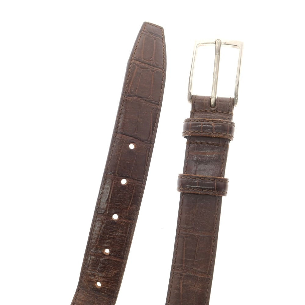 【中古】フェリージ Felisi クロコダイル型押しレザー ベルト ブラウンxシルバー【 85 】【 状態ランクC 】【 メンズ 】