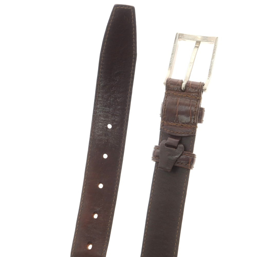 【中古】フェリージ Felisi クロコダイル型押しレザー ベルト ブラウンxシルバー【 85 】【 状態ランクC 】【 メンズ 】