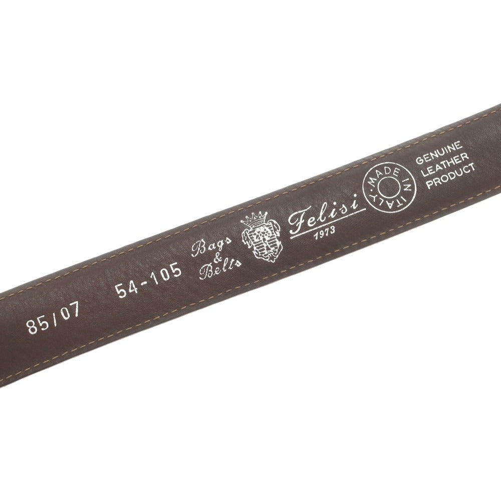 【中古】フェリージ Felisi クロコダイル型押しレザー ベルト ブラウンxシルバー【 85 】【 状態ランクC 】【 メンズ 】