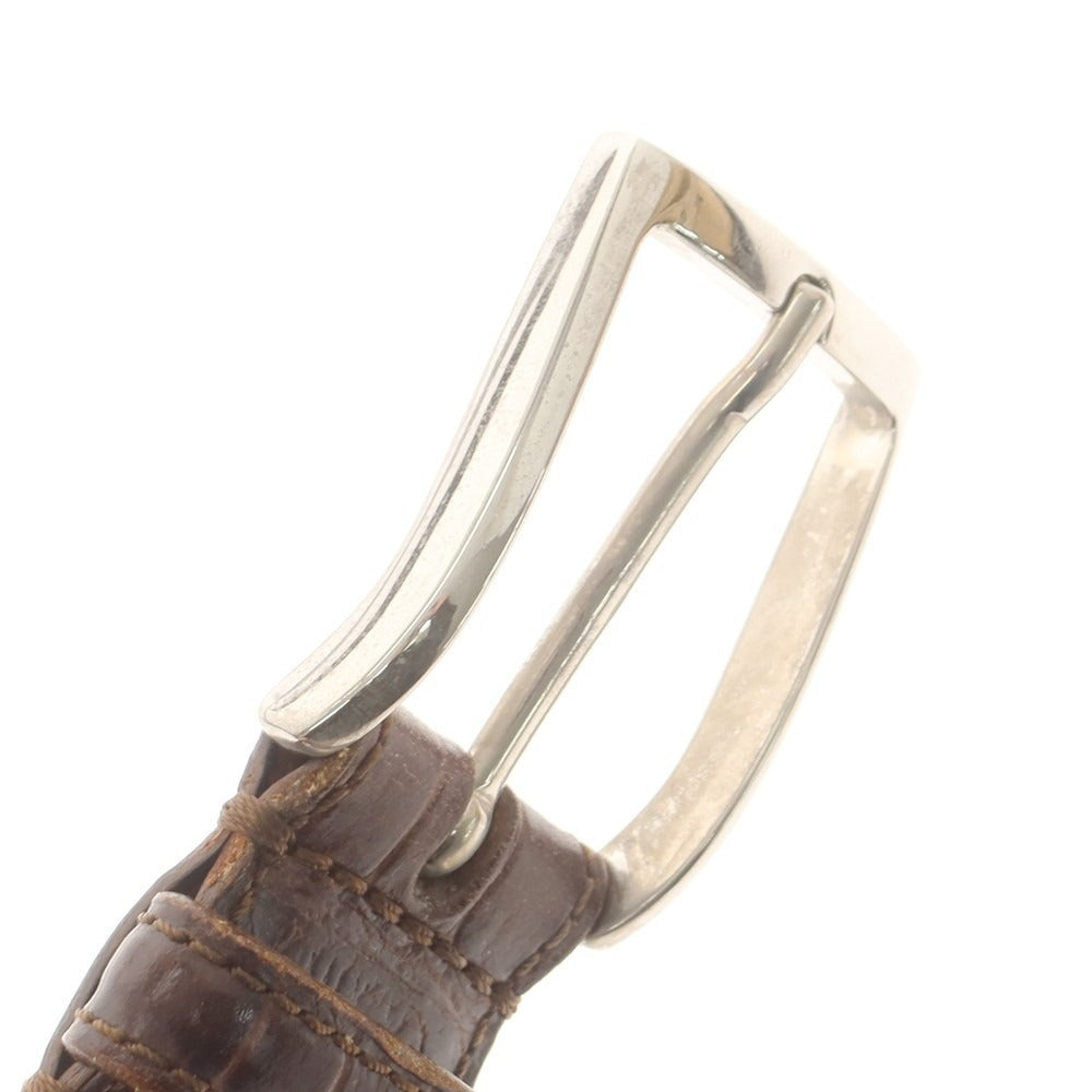 【中古】フェリージ Felisi クロコダイル型押しレザー ベルト ブラウンxシルバー【 85 】【 状態ランクC 】【 メンズ 】