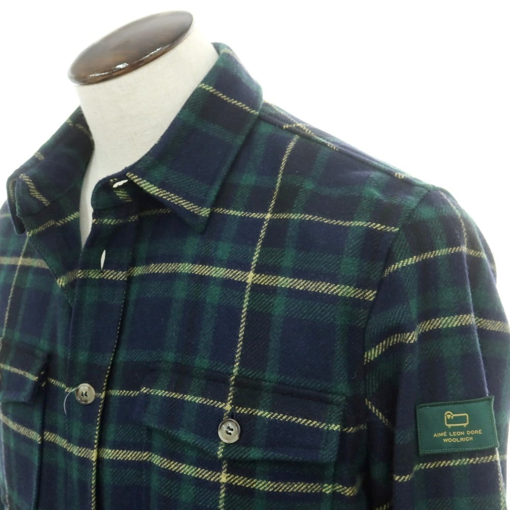【中古】エメ レオン ドレ Aime Leon Dore × Woolrich ウールポリエステルナイロン チェック カジュアルシャツ ネイビーxグリーン【 L 】【 状態ランクB 】【 メンズ 】