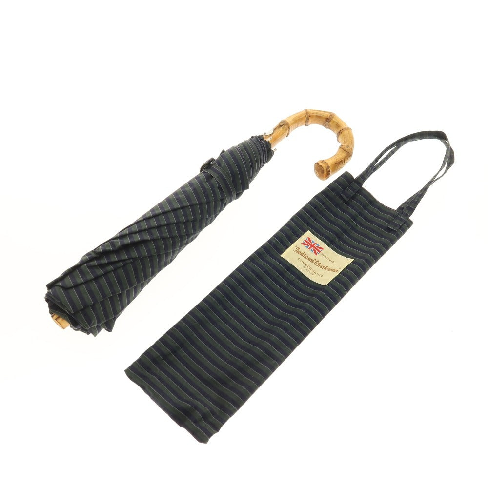 【中古】トラディショナルウェザーウェア Traditional Weatherwear ボーダー 折り畳み傘 グリーンxネイビー【 状態ランクB 】【 メンズ 】