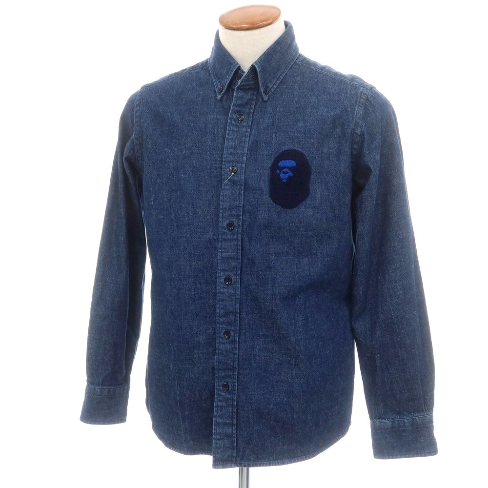 【中古】アベイシングエイプ A BATHING APE コットン デニム ボタンダウン カジュアルシャツ ネイビー【 M 】【 状態ランクB 】【 メンズ 】