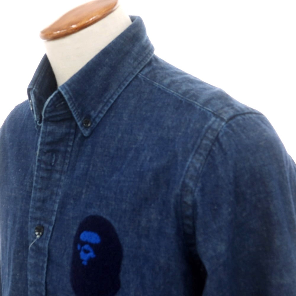 【中古】アベイシングエイプ A BATHING APE コットン デニム ボタンダウン カジュアルシャツ ネイビー【 M 】【 状態ランクB 】【 メンズ 】